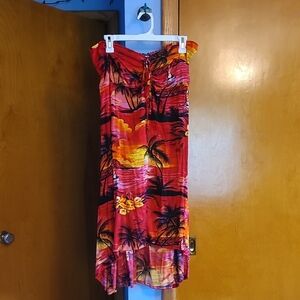 Hawaiian Print Strapless Dress Or Beach Cover Up With High-low Hem